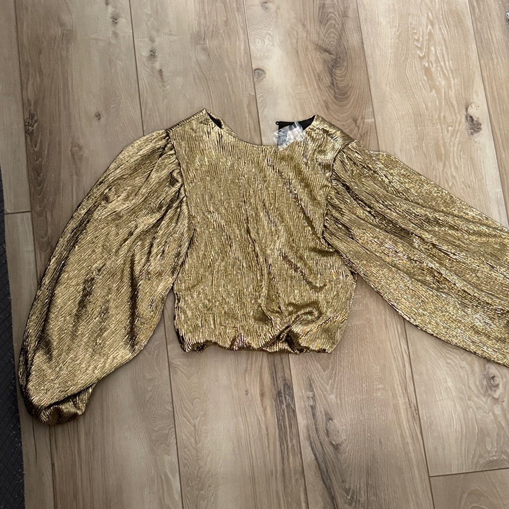 Vici Metallic Gold Puff Sleeve Blouse